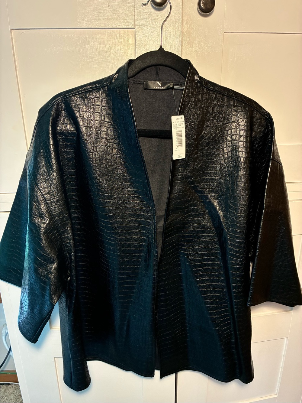 Natori Black Croc-Embossed Open Front Jacket